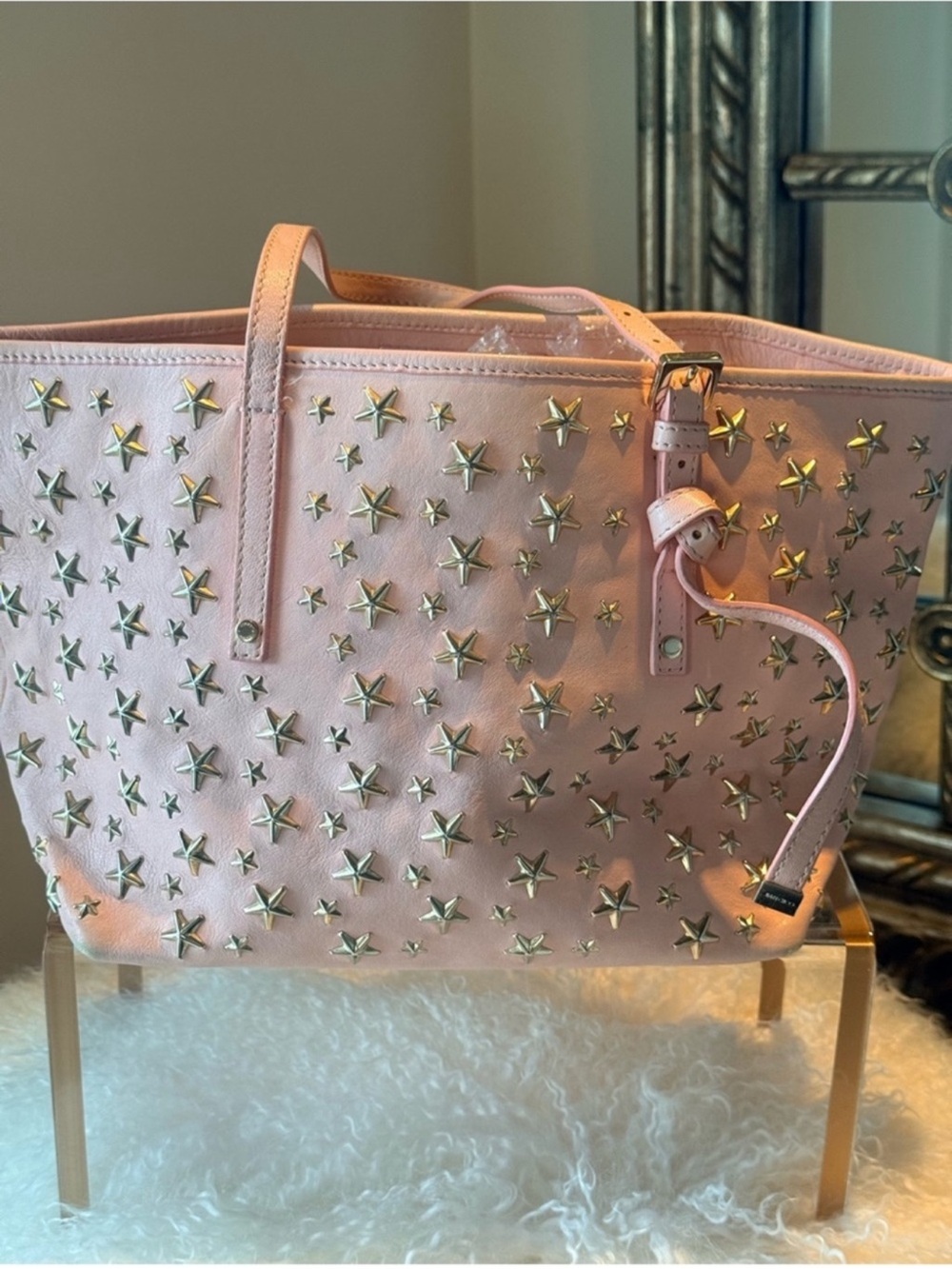 Jimmy Choo Sasha S Tote Bag in a gorgeous, soft pastel pink leather.